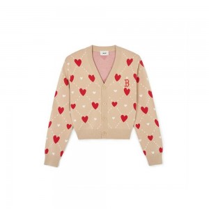 MLB [WMS] Heart All Over Pattern Crop Cardigan BOSTON REDSOX Tops | WC11-J9KH