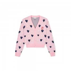 MLB [WMS] Heart All Over Pattern Crop Cardigan Cleveland Guardians Tops | OQ04-P5DI