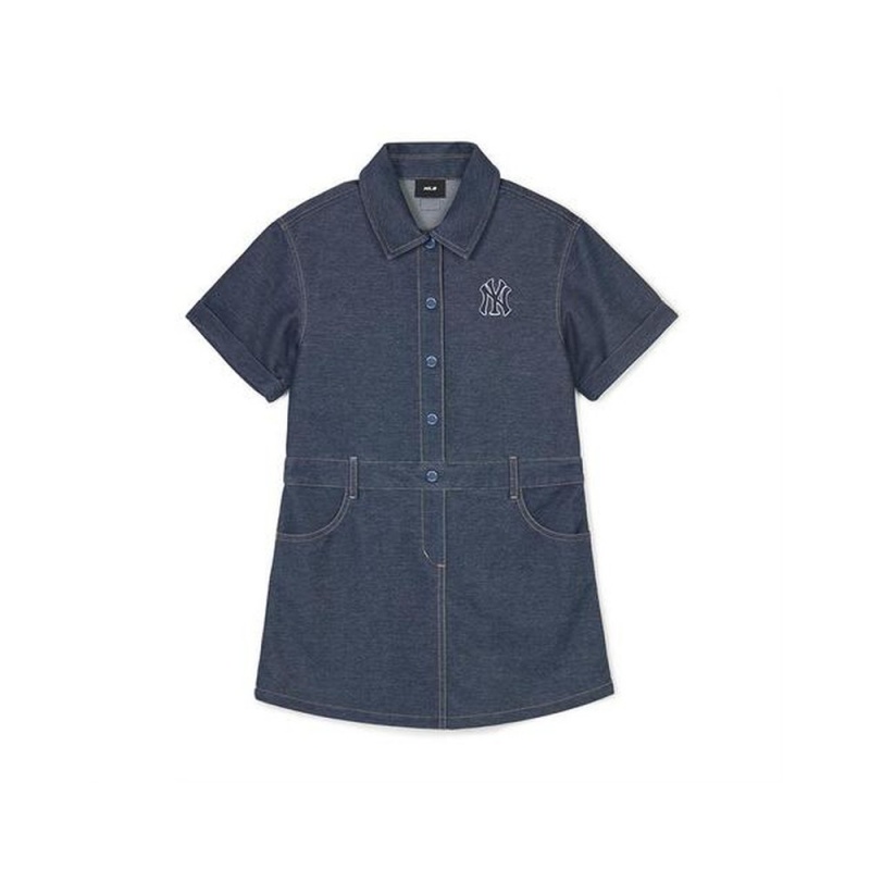 MLB Basic Denim Shirt Dress New York Yankees Dresses | MX30-W1QI