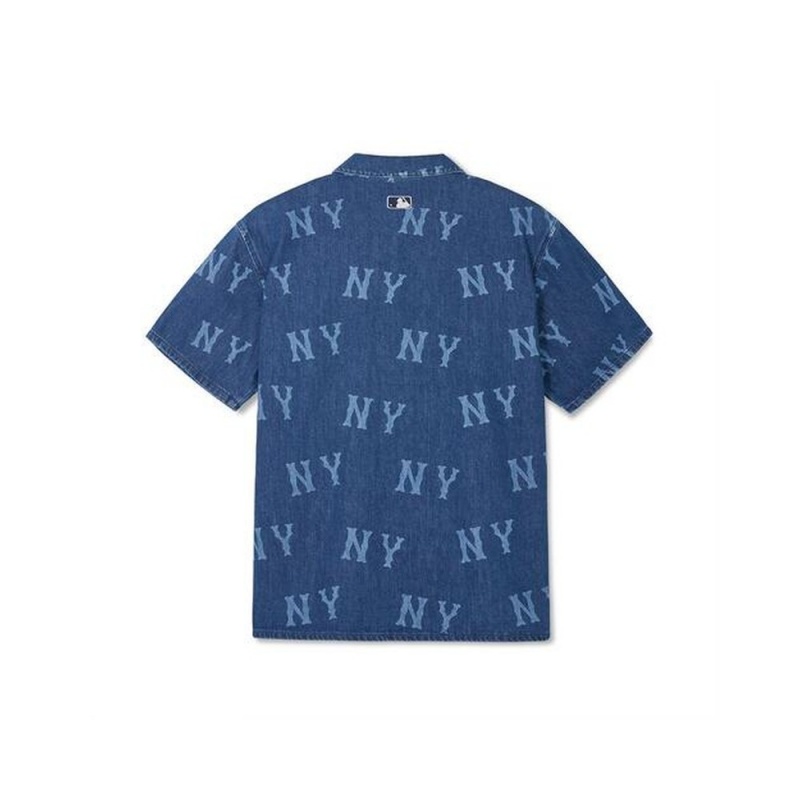 MLB Basic Multi Mega Logo Printed Denim Shirts New York Yankees Shirts | DA98-Q5GT