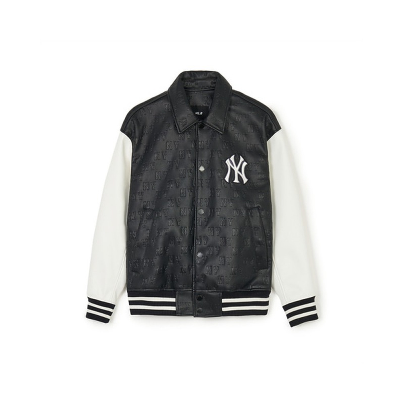 MLB Classic MONOGRAM Vegan Leather Collar Varsitiy Jacket(Single Layer) New York Yankees Jackets | AX41-N6VO