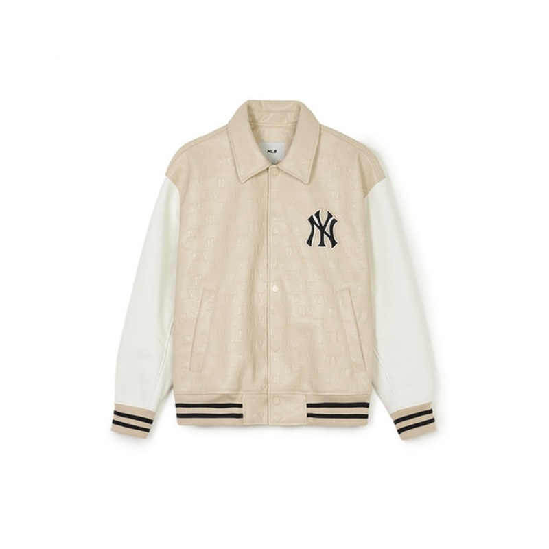 MLB Classic MONOGRAM Vegan Leather Collar Varsitiy Jacket(Single Layer) New York Yankees Jackets | MJ21-K5AO