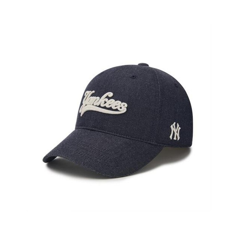 MLB Cursive Logo Denim Like Unstructured Ball Cap New York Yankees Ball Caps | RR60-A2VN