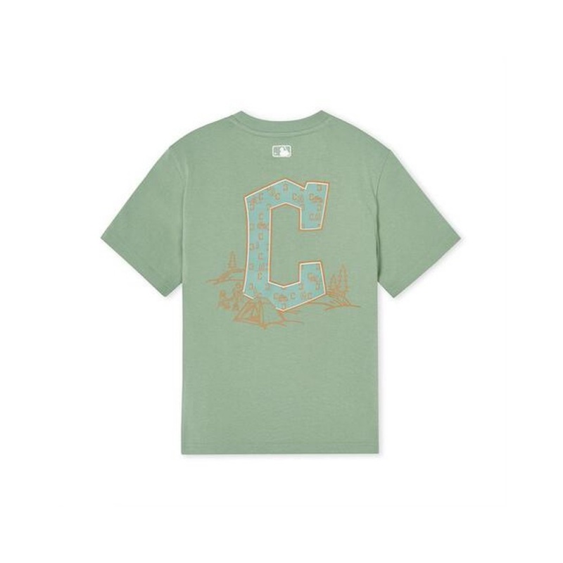 MLB MONOGRAM Camping Big Logo T Shirt Cleveland Guardians T-Shirts | QB78-E5KX