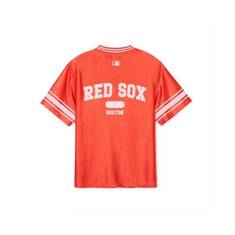 MLB Varsity Soccer Jersey V Neck Over Fit T Shirts BOSTON REDSOX T-Shirts | EU47-U7CS