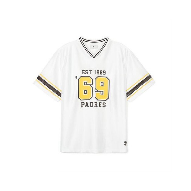 MLB Varsity Soccer Jersey V Neck Over Fit T Shirts SAN DIEGO PADRES T-Shirts | XJ18-Q5LZ