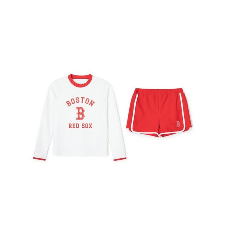 MLB Varstiy Rash Guard & Water Short Pants Set Boston Red Sox Swimwears | VD10-C9PU