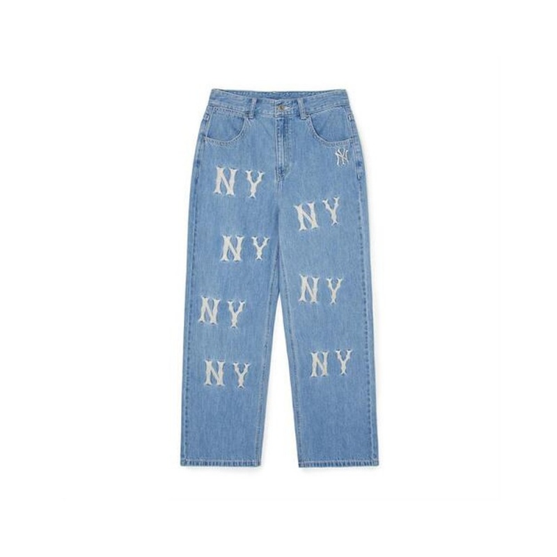 MLB [WMS] Basic Multi Mega Logo Embroidery Wide Denim Pants New York Yankees Pants | RC17-Q3AM