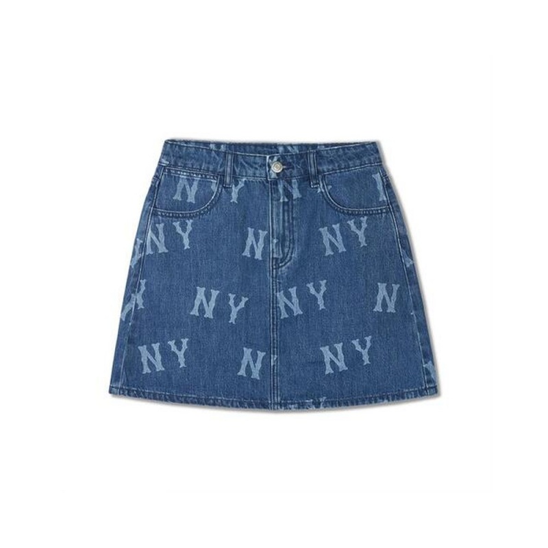 MLB [WMS] Basic Multi Mega Printed Logo Denim Skirt New York Yankees Skirts | ZH90-U2VG