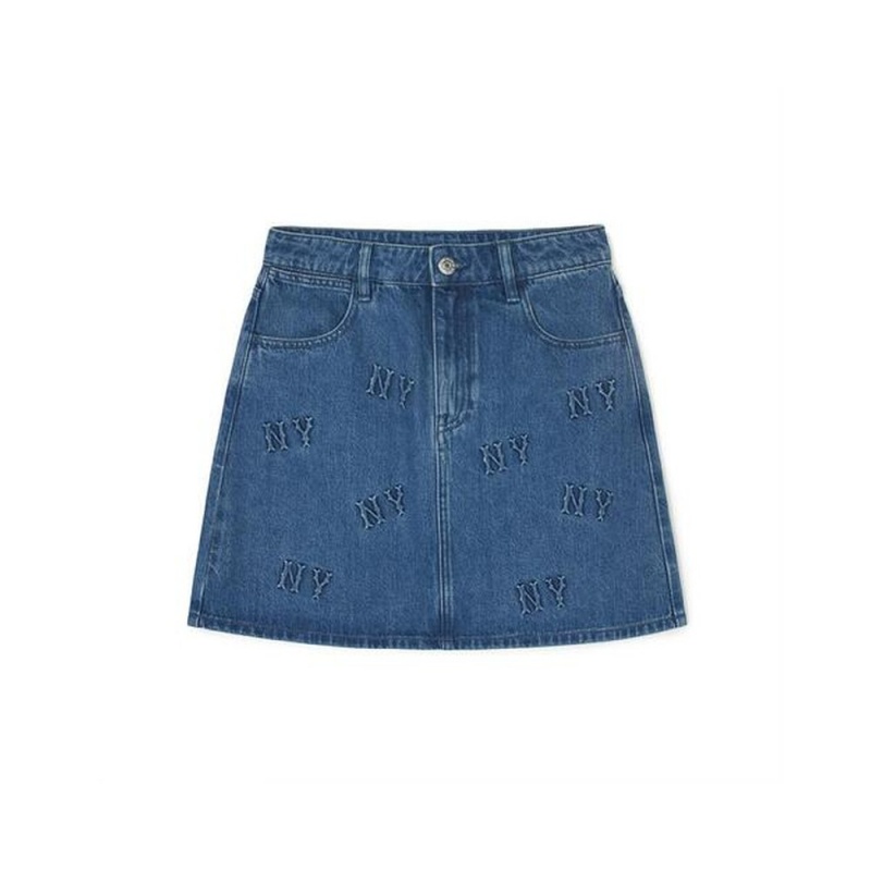 MLB [WMS] Classic MONOGRAM Volume Embroidery Denim Skirt New York Yankees Skirts | UN81-P2IC