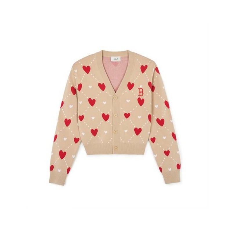 MLB [WMS] Heart All Over Pattern Crop Cardigan BOSTON REDSOX Tops | WC11-J9KH