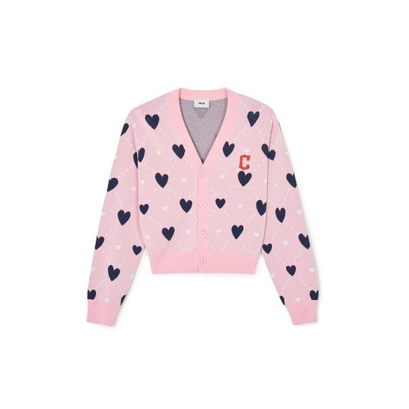 MLB [WMS] Heart All Over Pattern Crop Cardigan Cleveland Guardians Tops | OQ04-P5DI