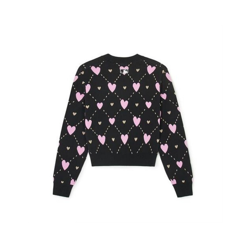 MLB [WMS] Heart All Over Pattern Crop Cardigan New York Yankees Tops | OI11-H4GY