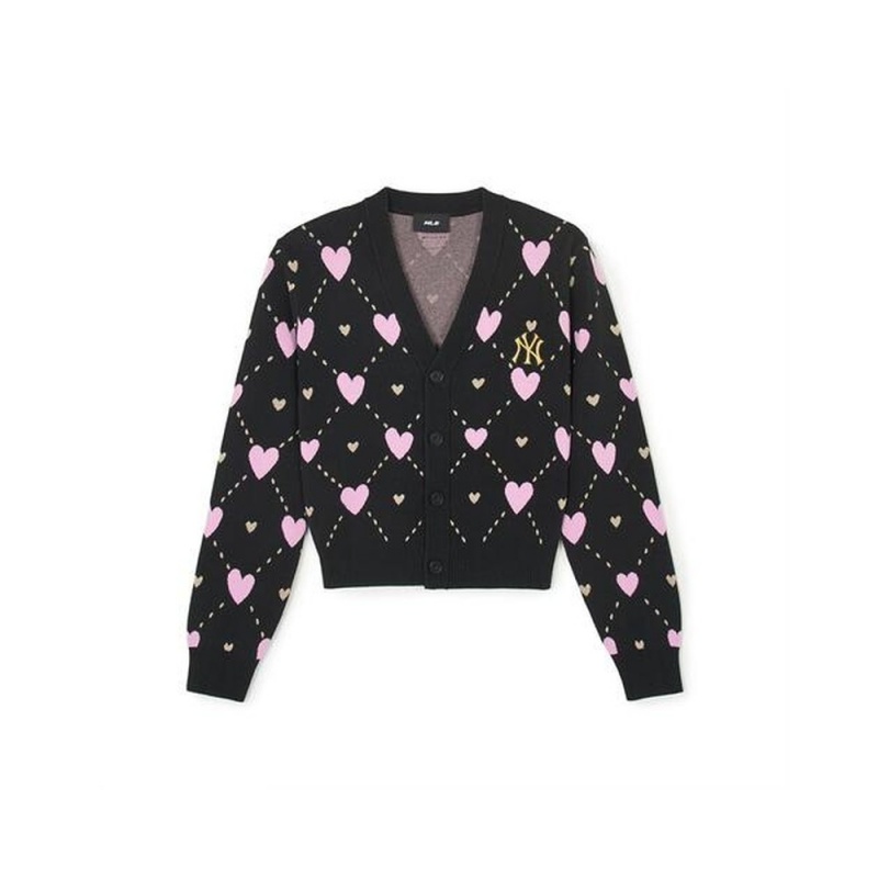 MLB [WMS] Heart All Over Pattern Crop Cardigan New York Yankees Tops | OI11-H4GY