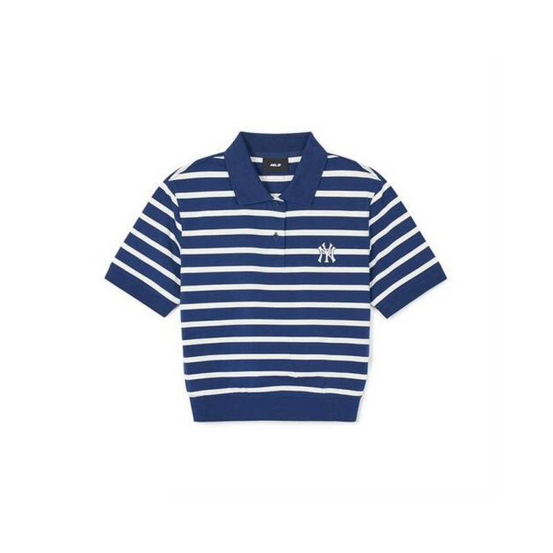 MLB [WMS] Varsity Stripe Crop Polo T Shirts New York Yankees T-Shirts | XO14-H8GU